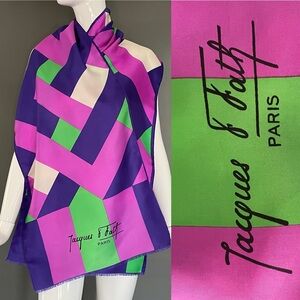 Stunning Vintage Fath Silk Scarf Large 17 In by 70 In Excellent Condition